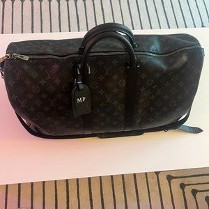 Louis Vuitton Black Monogram Eclipse Keepall Bandouliere 55 Duffle Bag –  Bagriculture